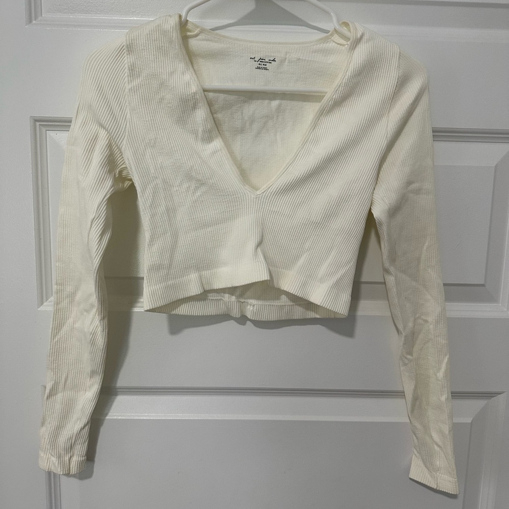 Urban Outfitters Cream Ribbed Long Sleeve Top